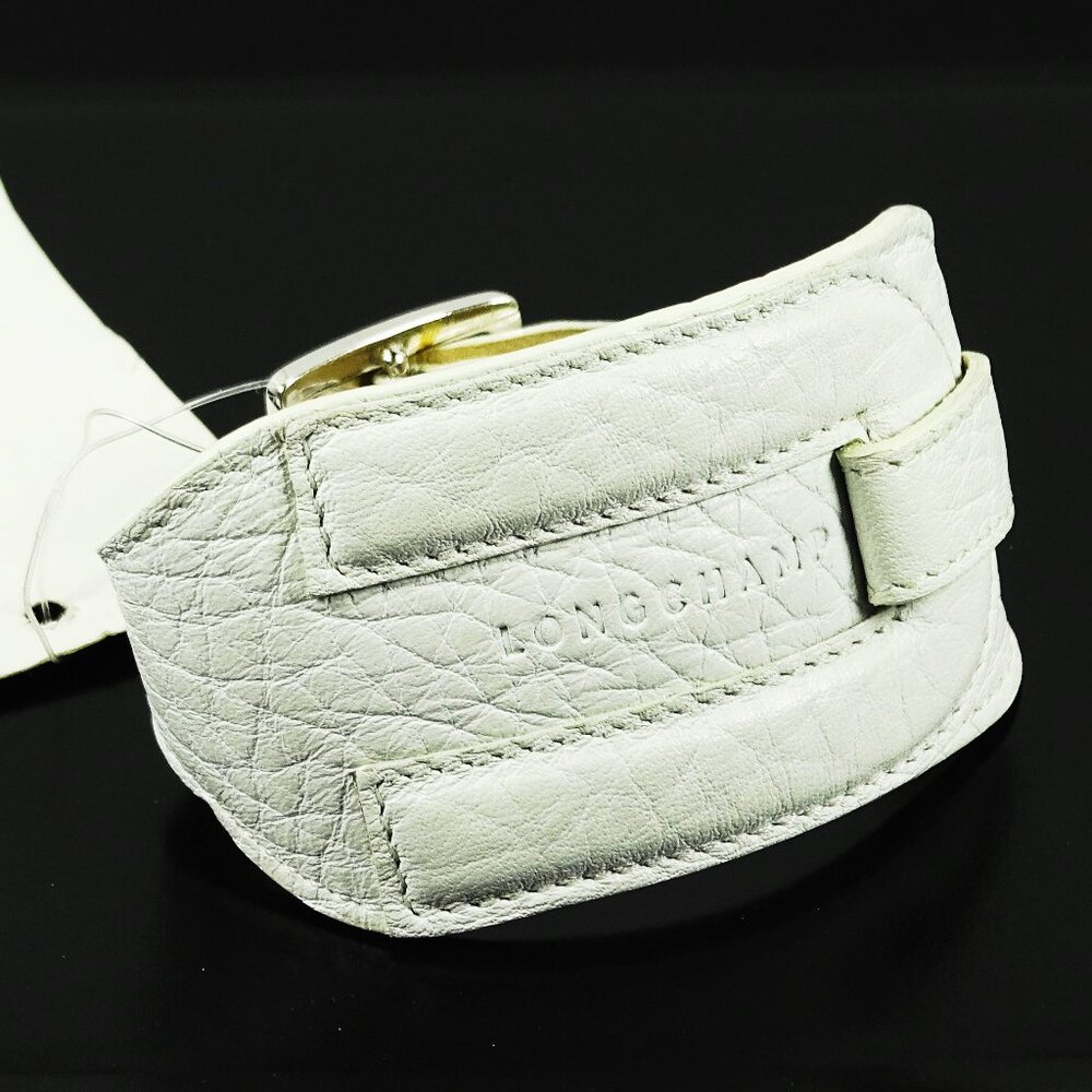 LONGCHAMP Genuine White Leather ID Shape Bangle Bracelet